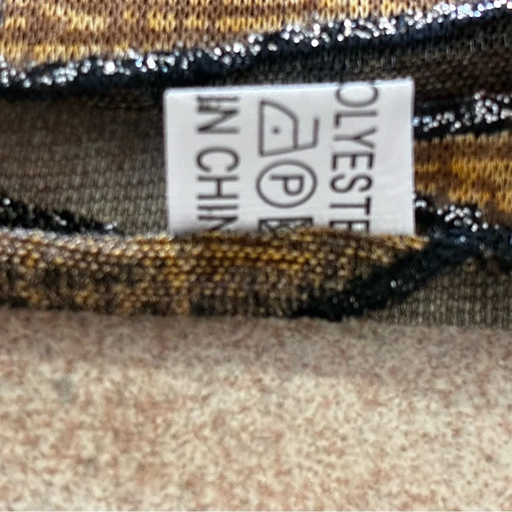 Black & Golden Brown Floral Pattern With Silver Glitter Scarf With Fringe - Picture 11 of 11